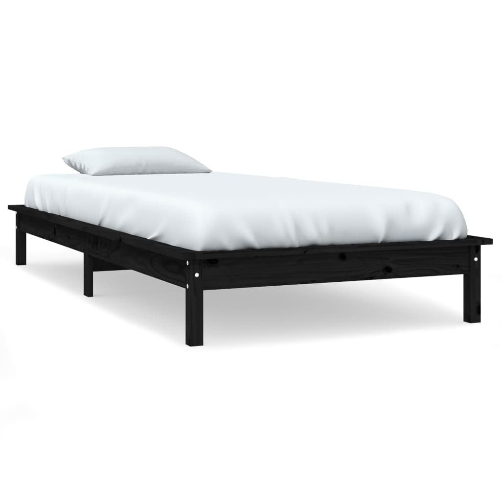 Bed Frame Black 100x200 cm Solid Wood Pine
