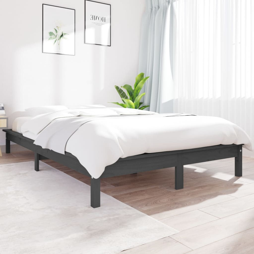 Bed Frame Grey 150x200 cm King Size Solid Wood Pine