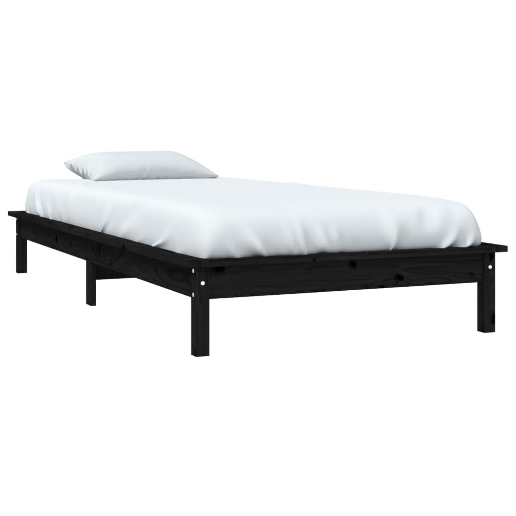 Bed Frame Black 90x200 cm Solid Wood Pine