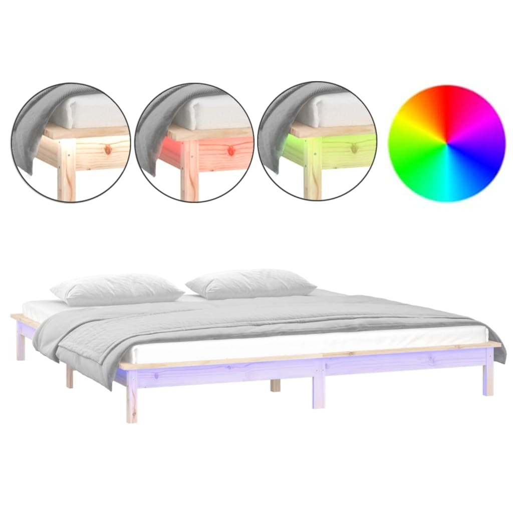 LED Bed Frame 140x190 cm Solid Wood