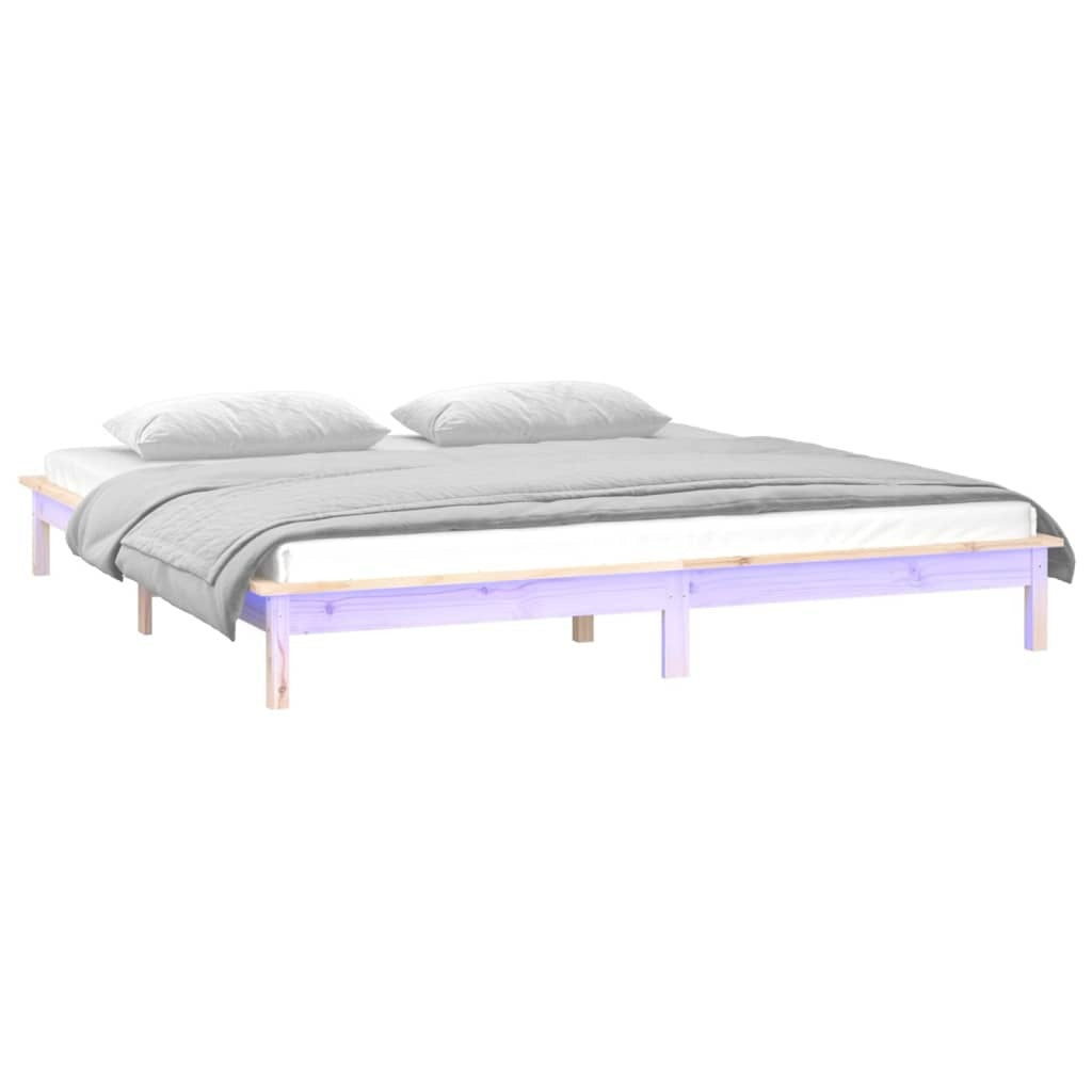 LED Bed Frame 140x190 cm Solid Wood