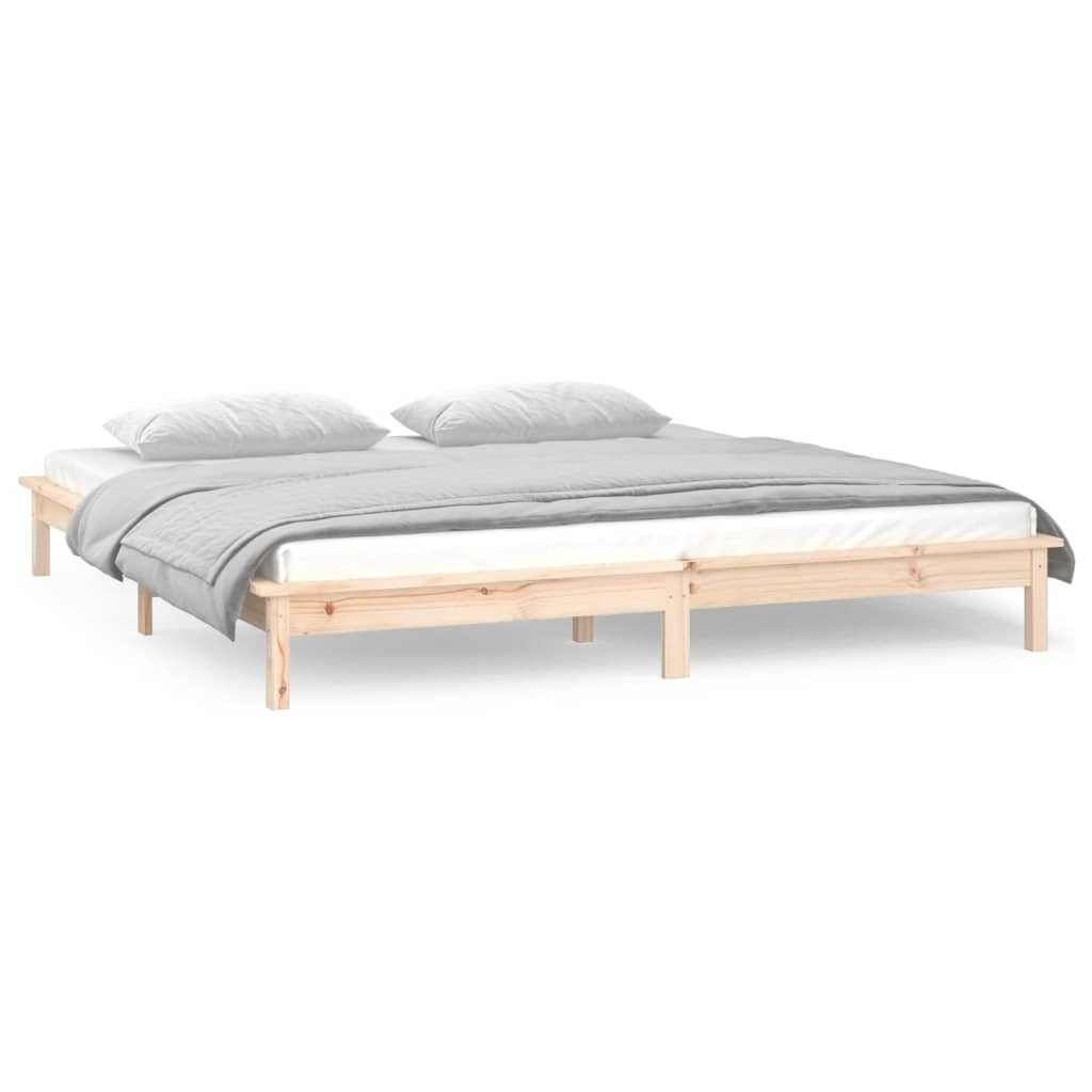 LED Bed Frame 140x190 cm Solid Wood