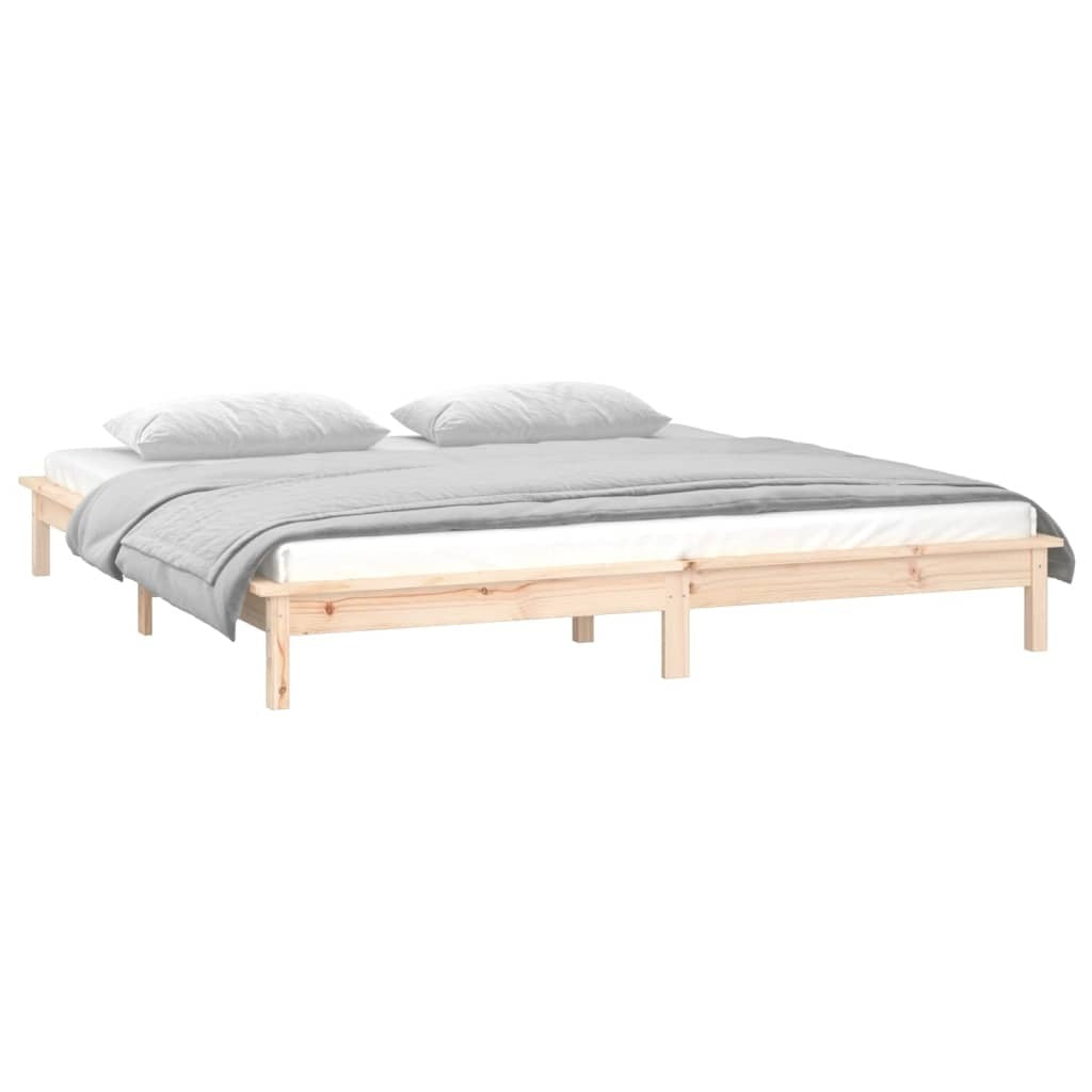 LED Bed Frame 140x190 cm Solid Wood