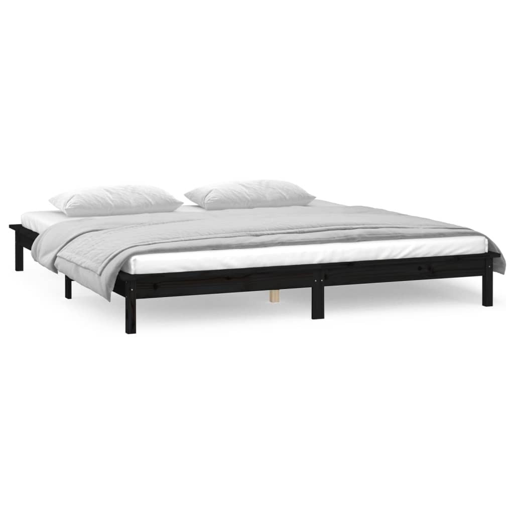 LED Bed Frame Black 120x190 cm 4FT Small Double Solid Wood