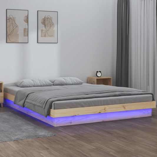 LED Bed Frame 150x200 cm 5FT King Size Solid Wood