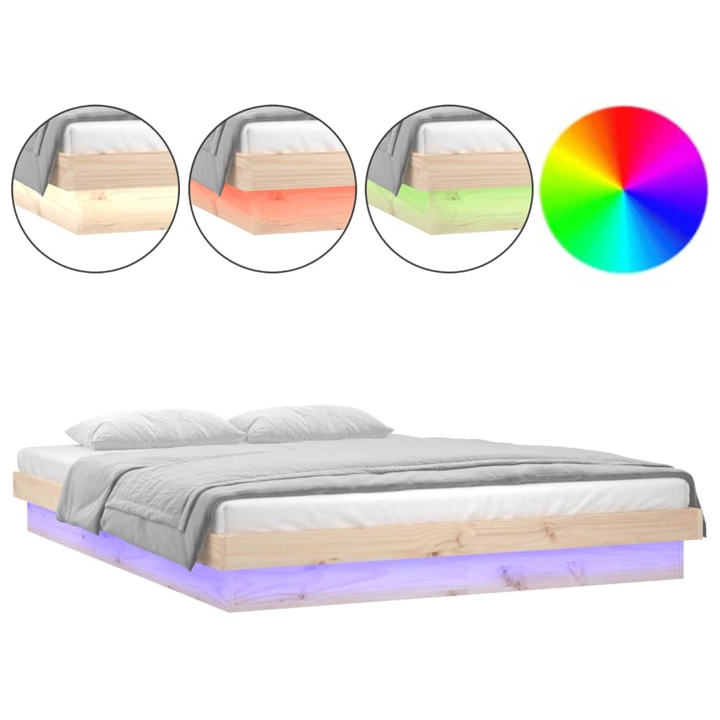 LED Bed Frame 150x200 cm 5FT King Size Solid Wood