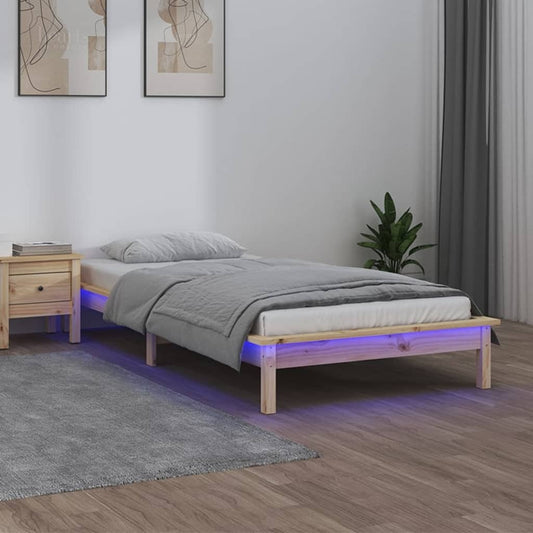 LED Bed Frame 90x200 cm Solid Wood