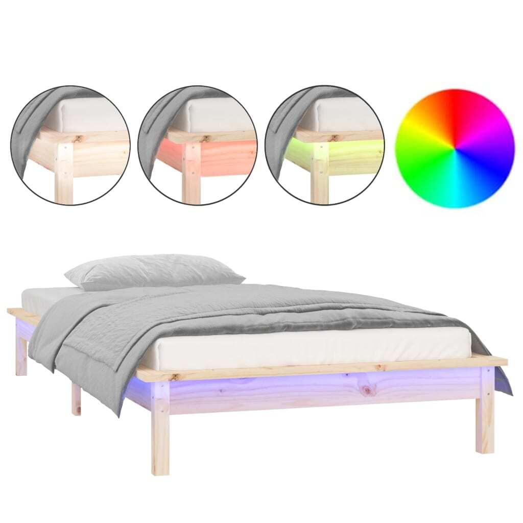 LED Bed Frame 90x200 cm Solid Wood