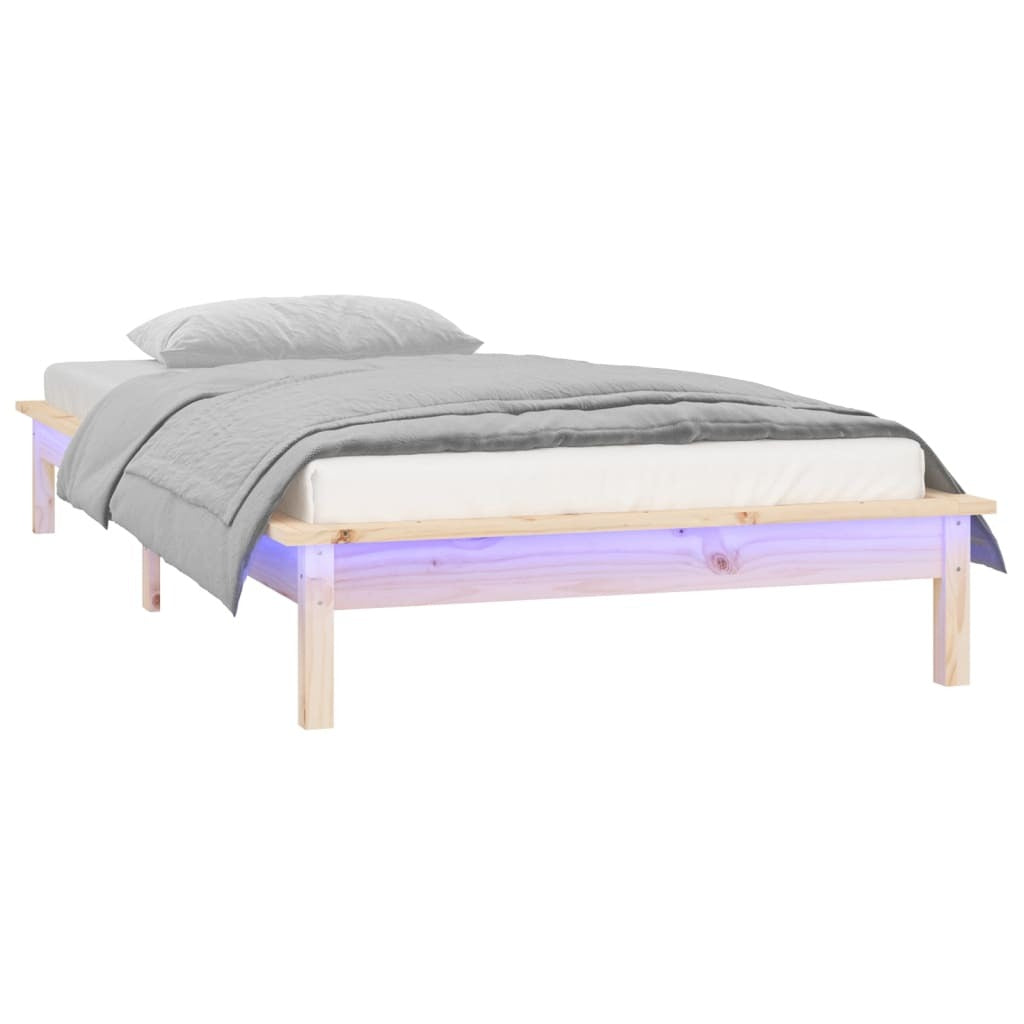 LED Bed Frame 90x200 cm Solid Wood