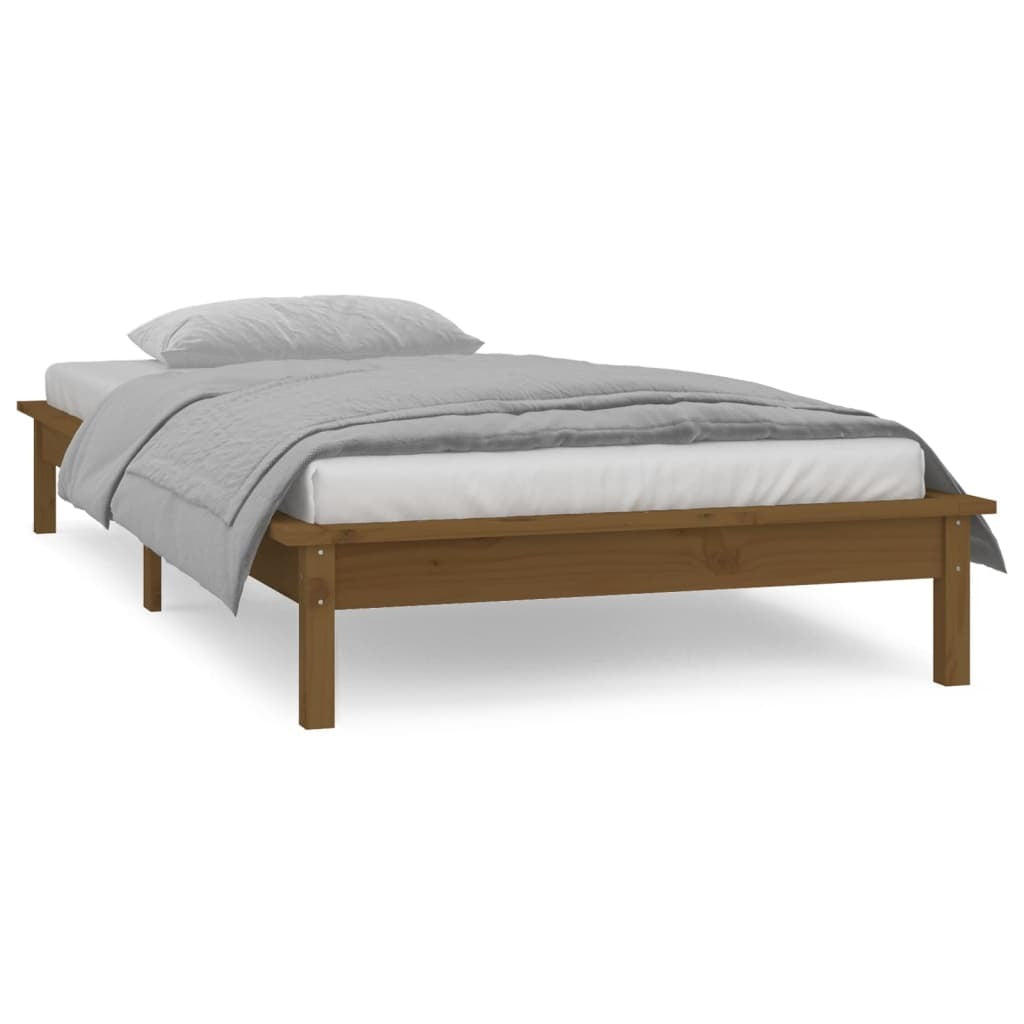 LED Bed Frame Honey Brown 75x190cm Small Single Solid Wood
