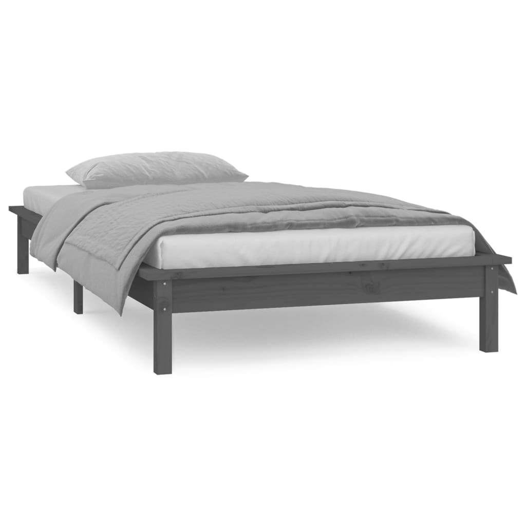 LED Bed Frame Grey 75x190 cm Small Single Solid Wood