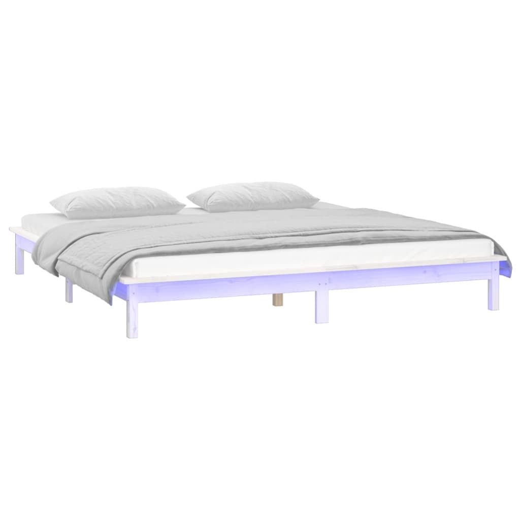 LED Bed Frame White 135x190 cm 4FT6 Double Solid Wood