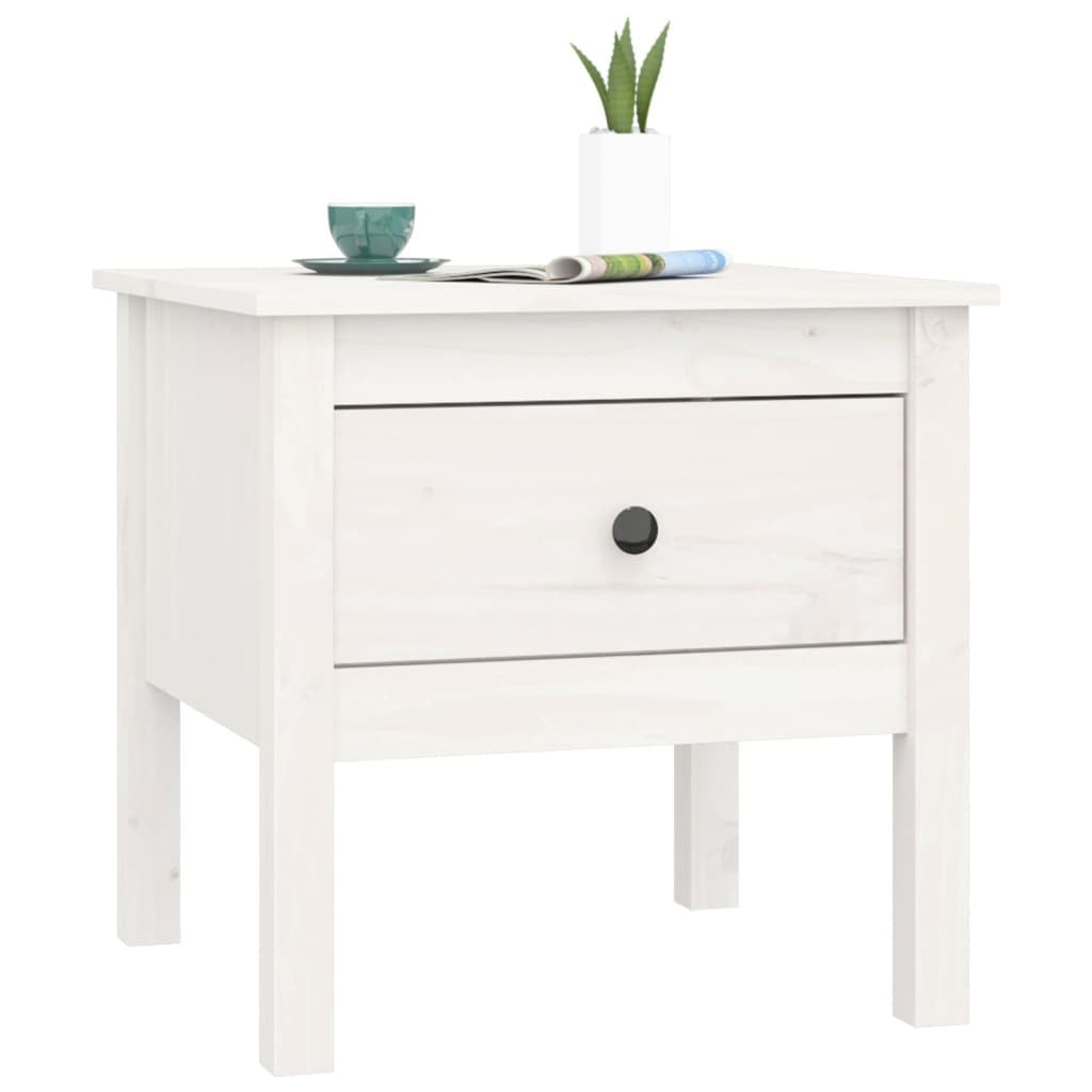 Side Table White 50x50x49 cm Solid Wood Pine