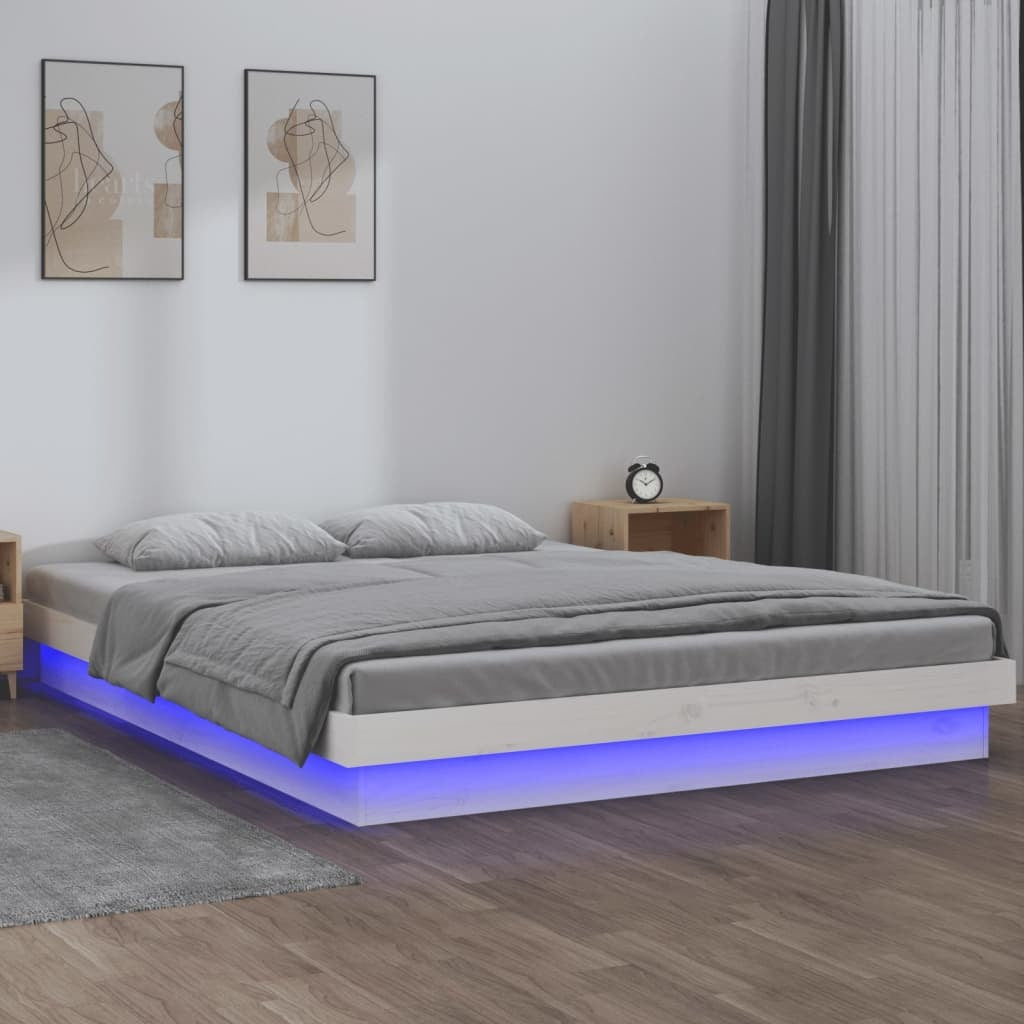 LED Bed Frame White 160x200 cm Solid Wood