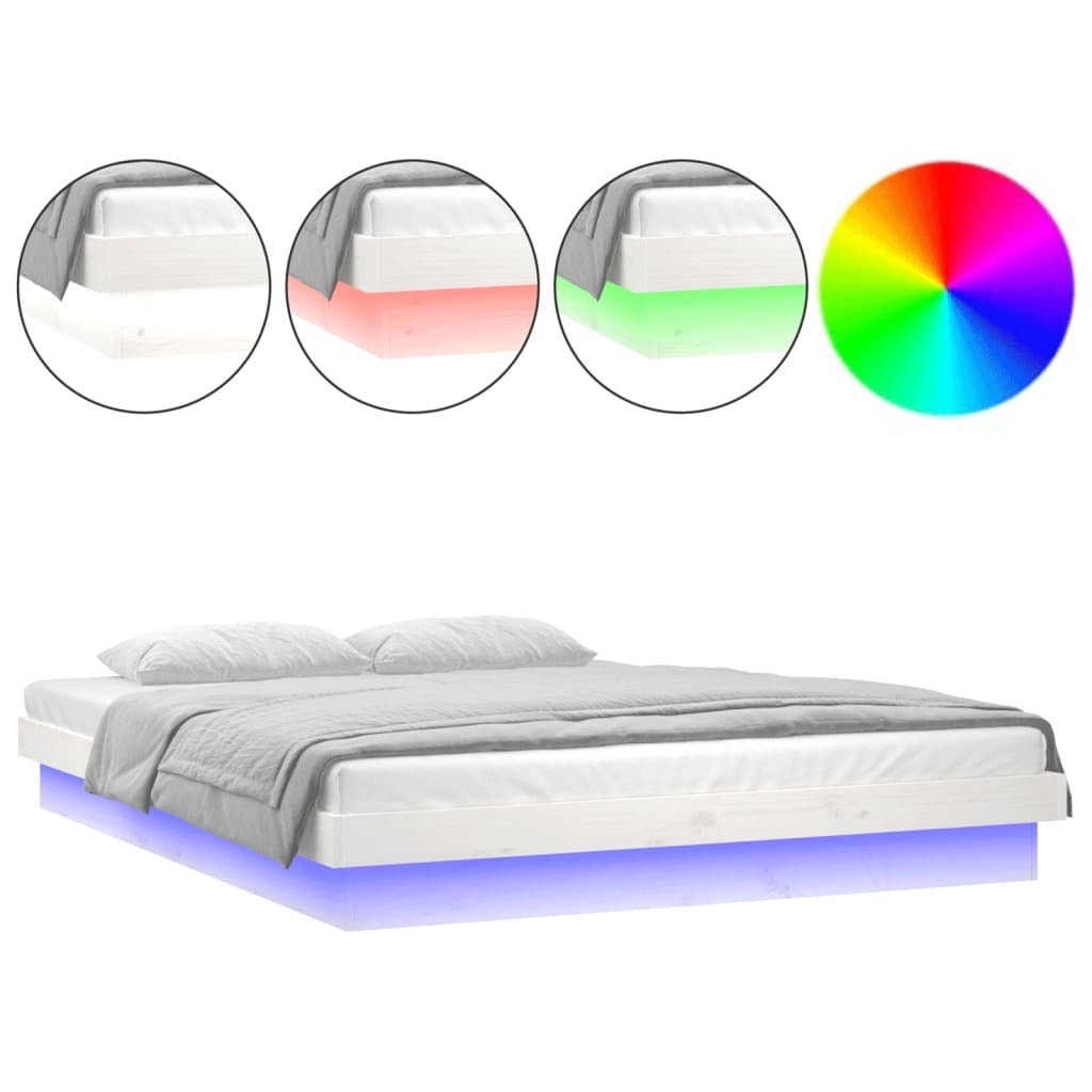 LED Bed Frame White 160x200 cm Solid Wood