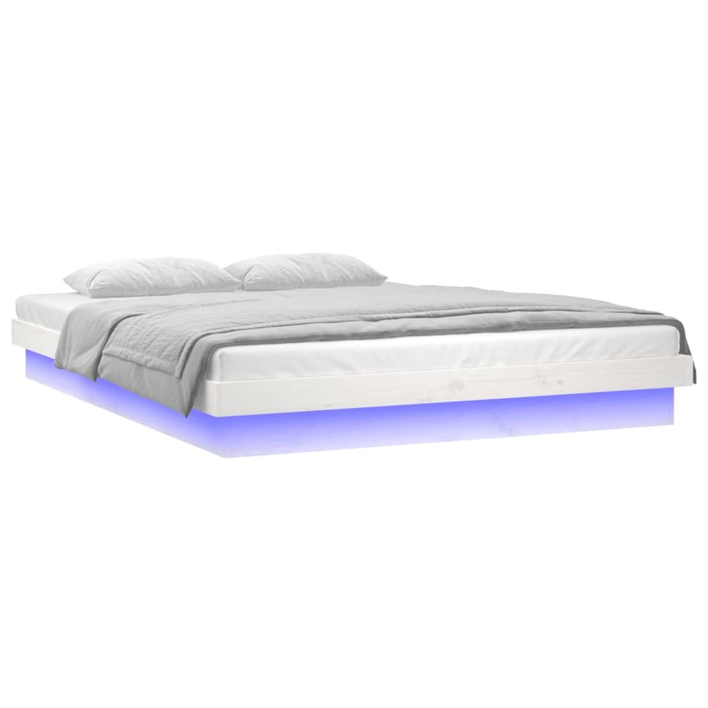 LED Bed Frame White 160x200 cm Solid Wood