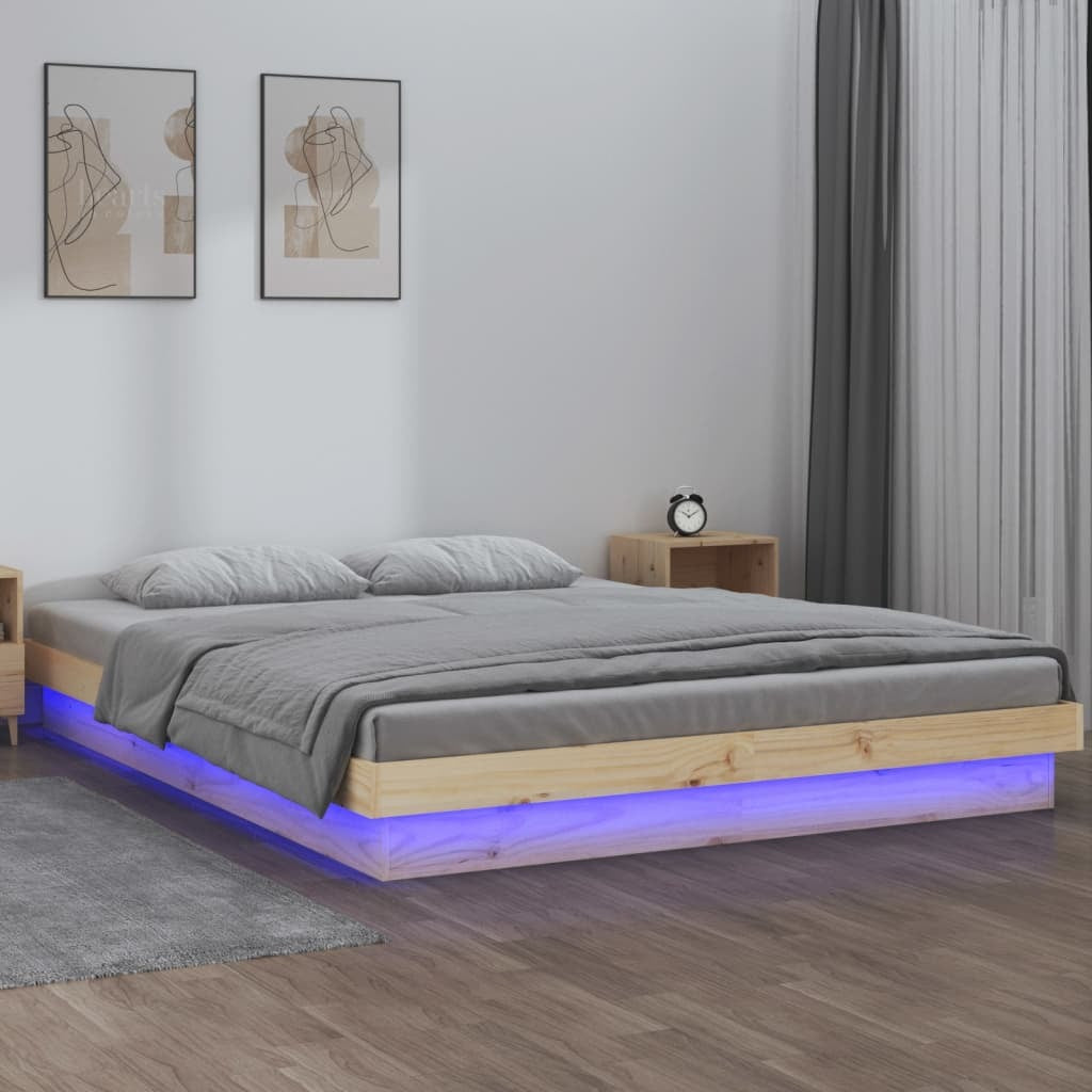 LED Bed Frame 140x200 cm Solid Wood