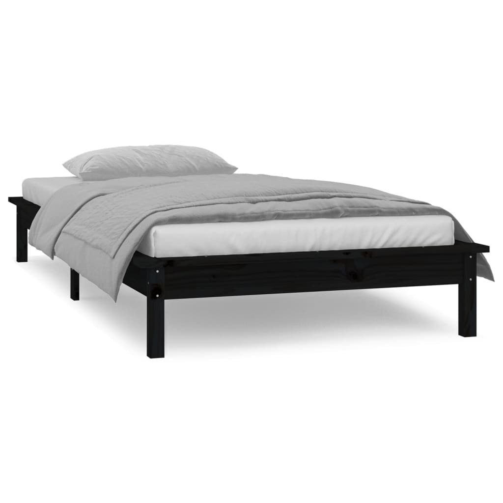 LED Bed Frame Black 90x200 cm Solid Wood