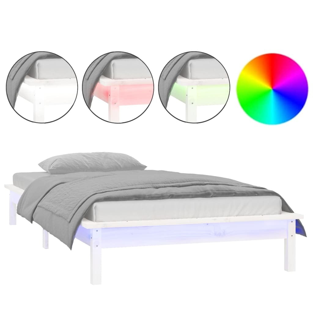 LED Bed Frame White 100x200 cm Solid Wood