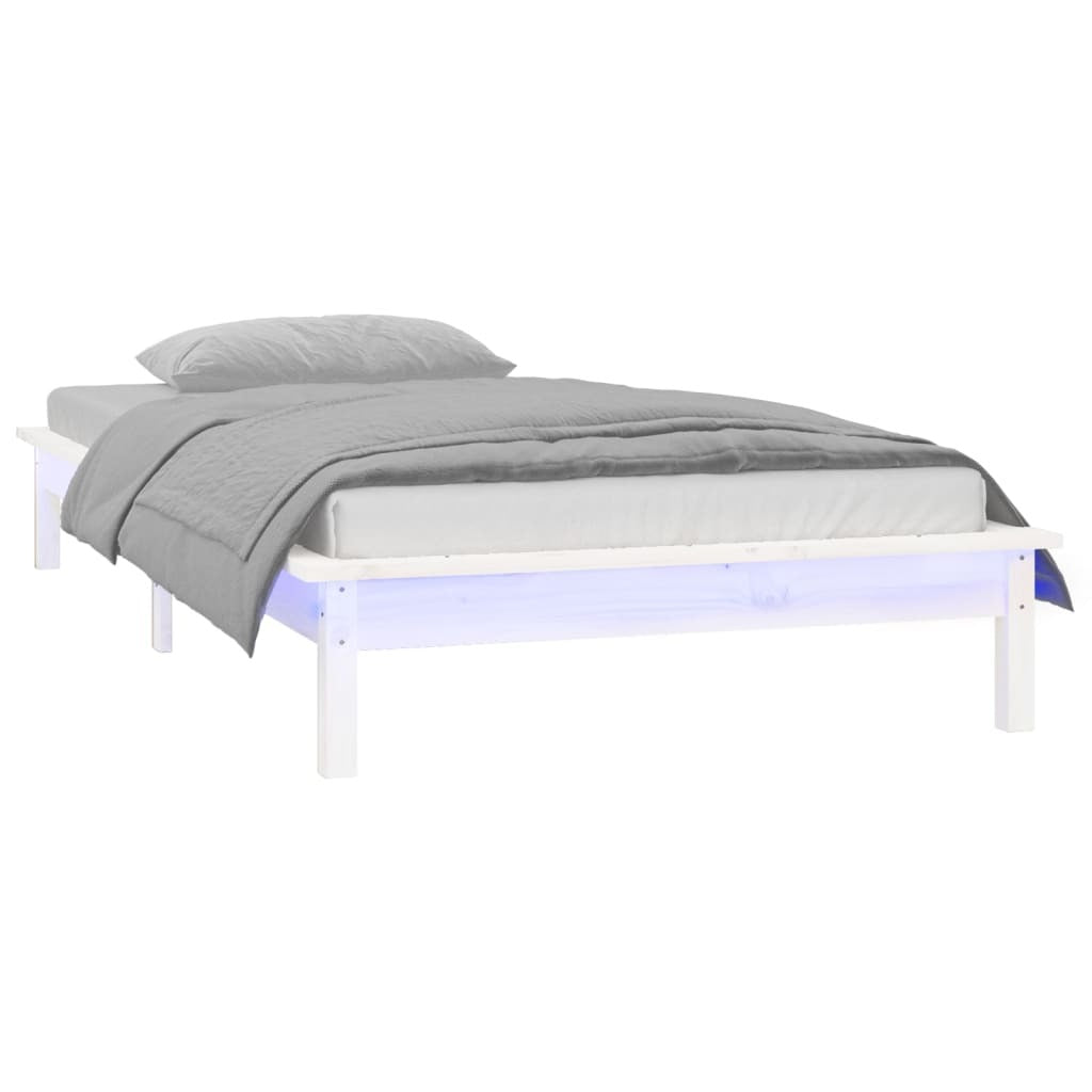 LED Bed Frame White 100x200 cm Solid Wood