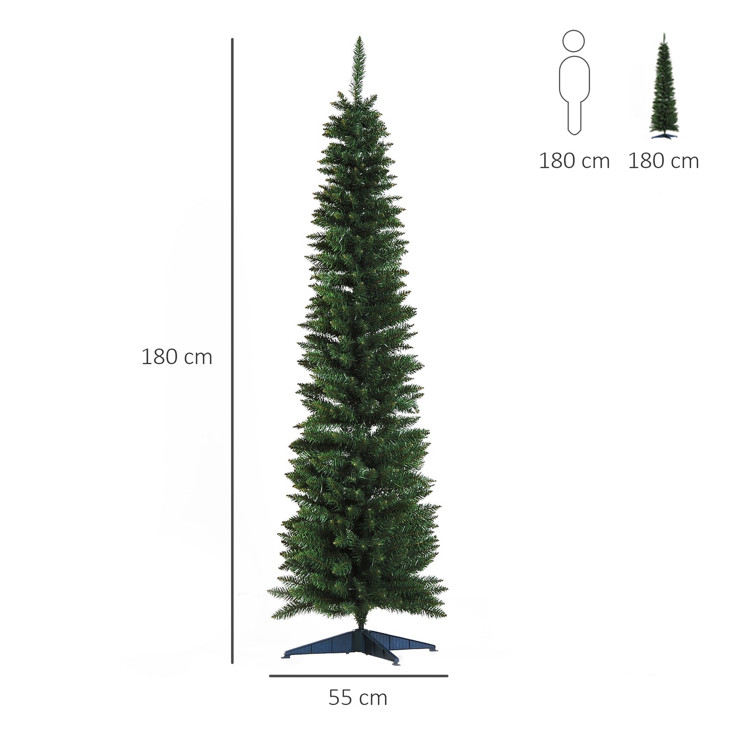 1.8m 6ft Artificial Pine Pencil Slim Tall Christmas Tree with 390 Branch Tips