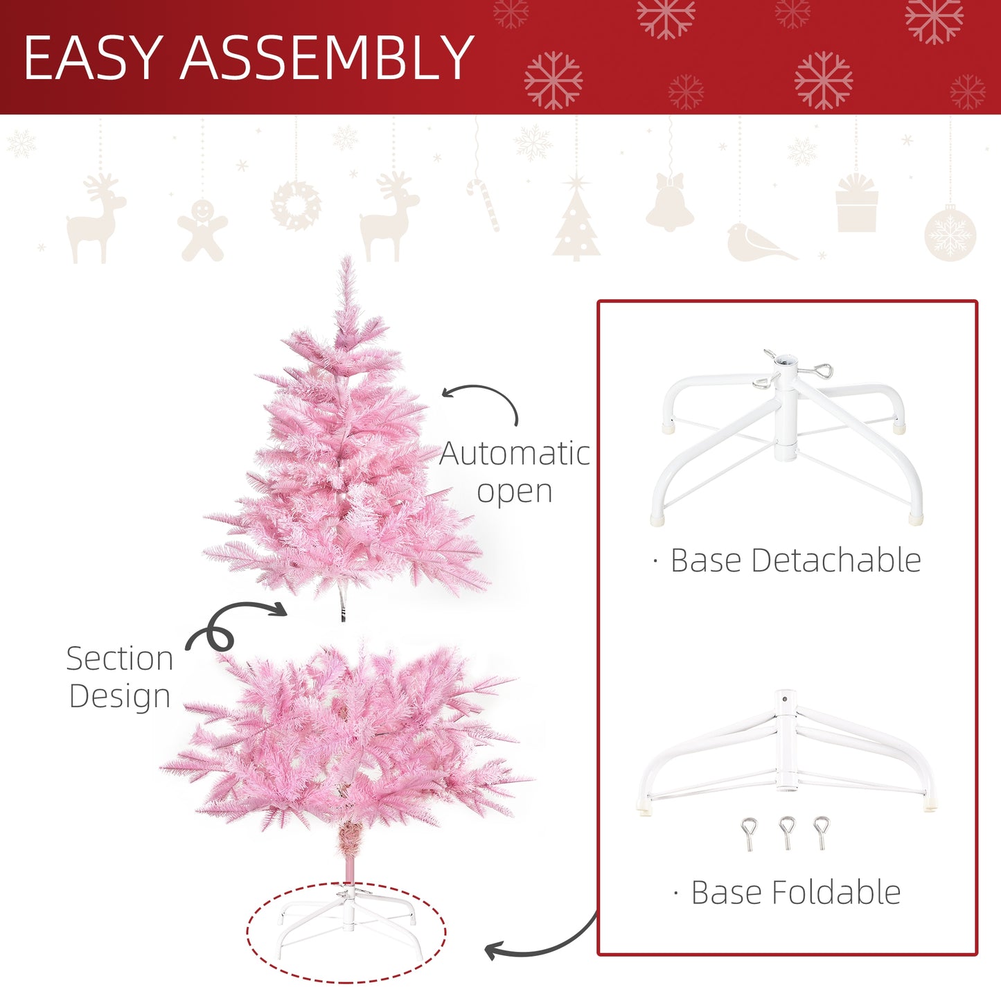 4FT Artificial Christmas Tree Holiday Xmas Automatic Open for Home Party Pink