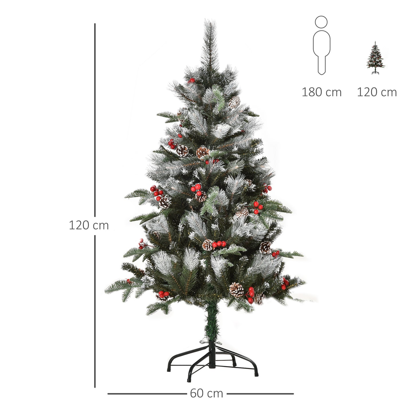 4FT Artificial SnowDipped Christmas Tree Foldable Berries White Pinecones Green