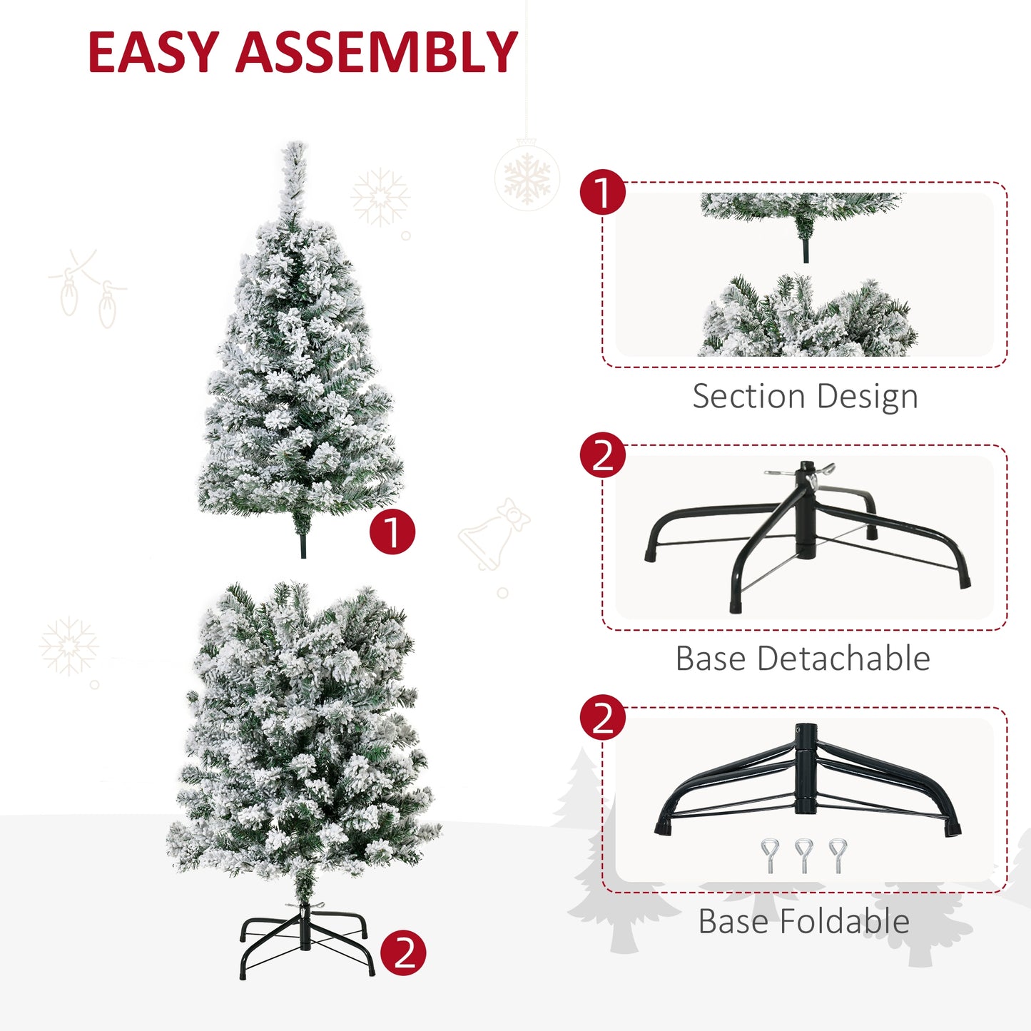 5 Feet Prelit Artificial Snow Flocked Christmas Tree Warm LED Light Green White