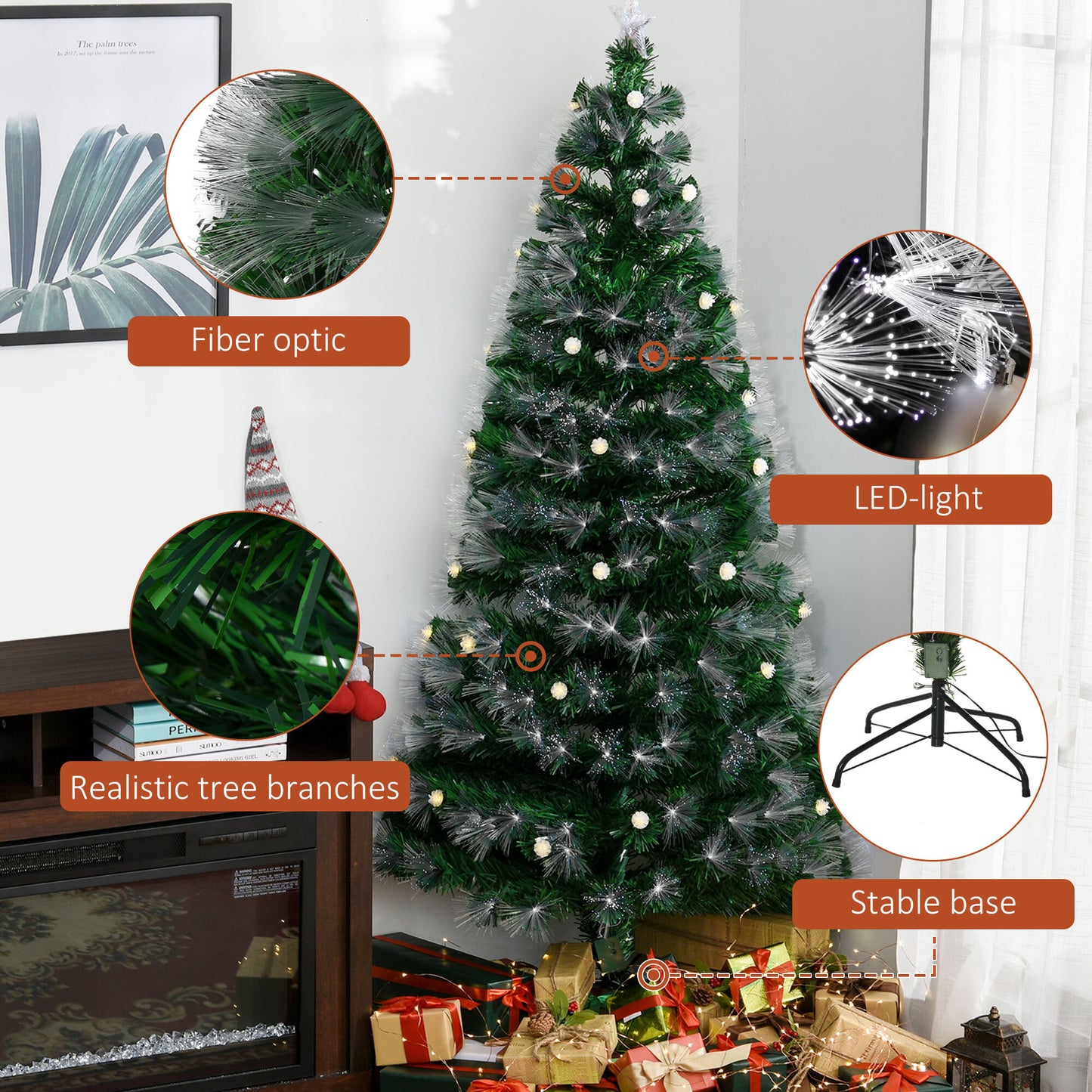 6ft White Light Christmas Tree 90 LEDs Star Topper Tri-Base Pre-Lit Home