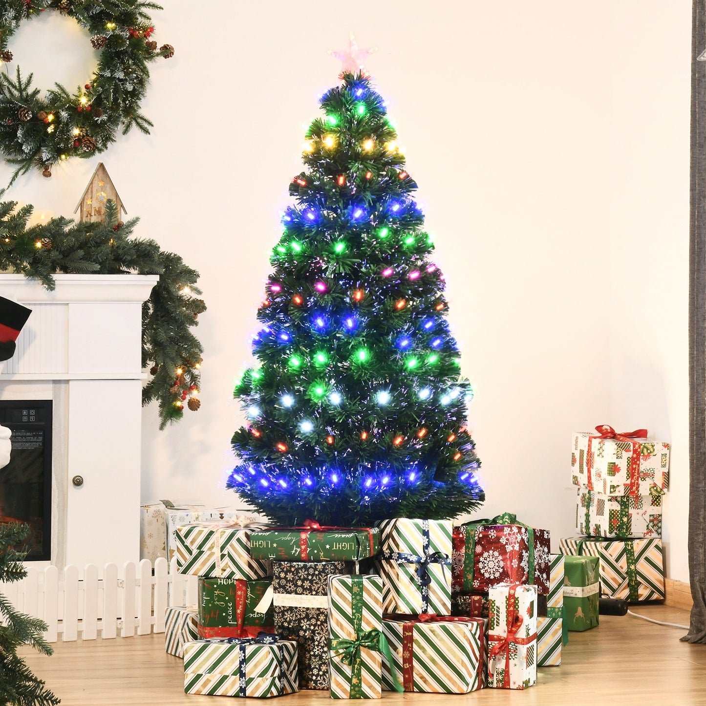 5FT Pre-Lit Artificial Christmas Tree Lights Star Topper Metal Base