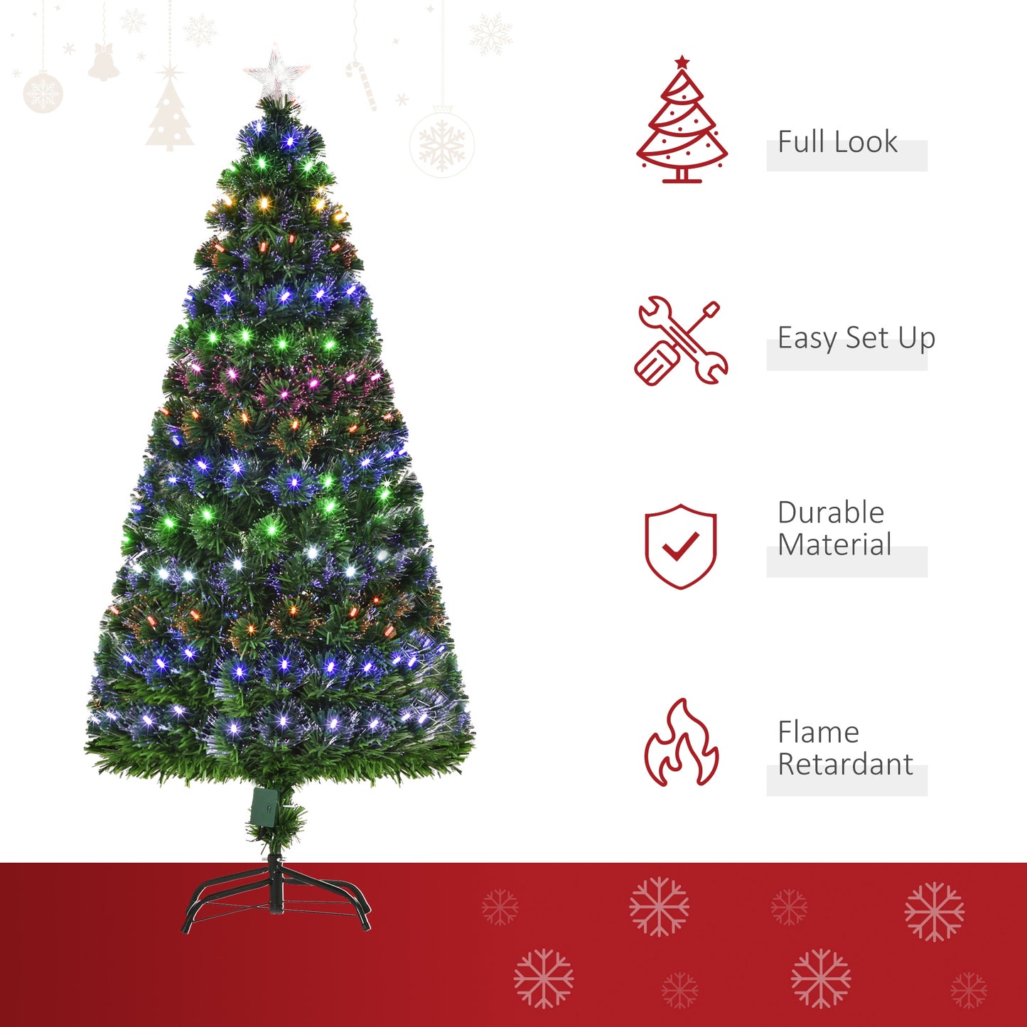 5FT Pre-Lit Artificial Christmas Tree Lights Star Topper Metal Base