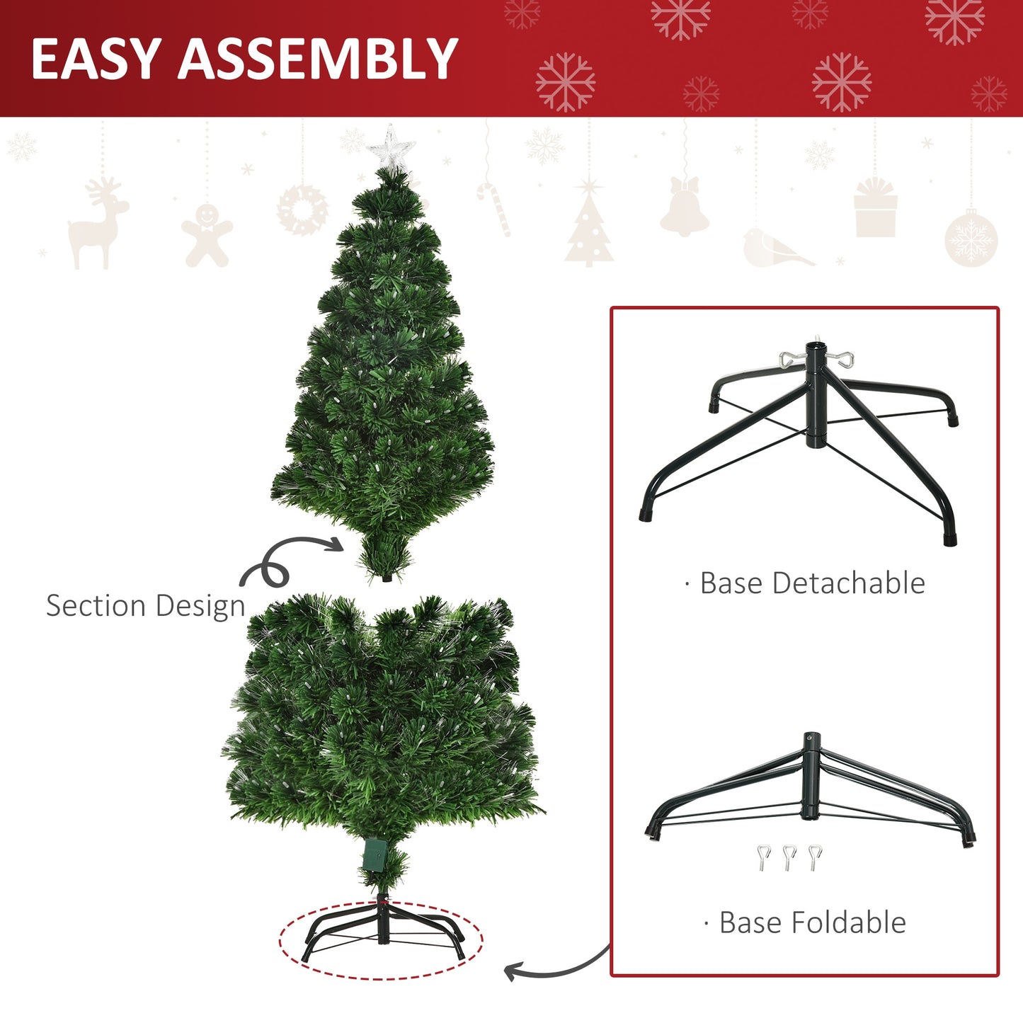 5FT Pre-Lit Artificial Christmas Tree Lights Star Topper Metal Base