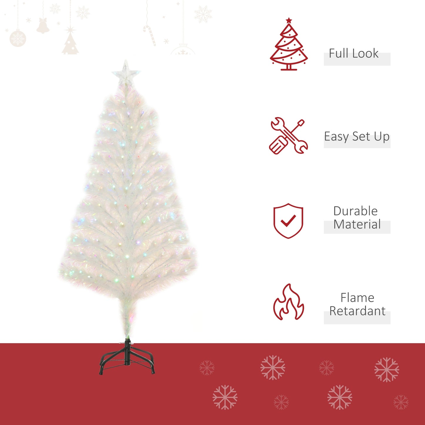 4 Feet Prelit Artificial Christmas Tree with Fiber Optic LED Light White