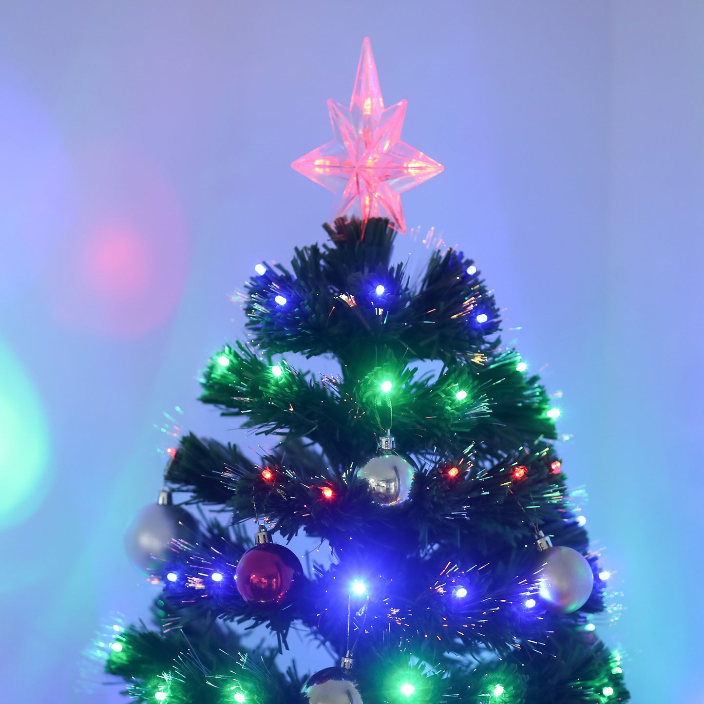 5ft Prelit Artificial Christmas Tree with Multi-Coloured Fiber LED Light Green