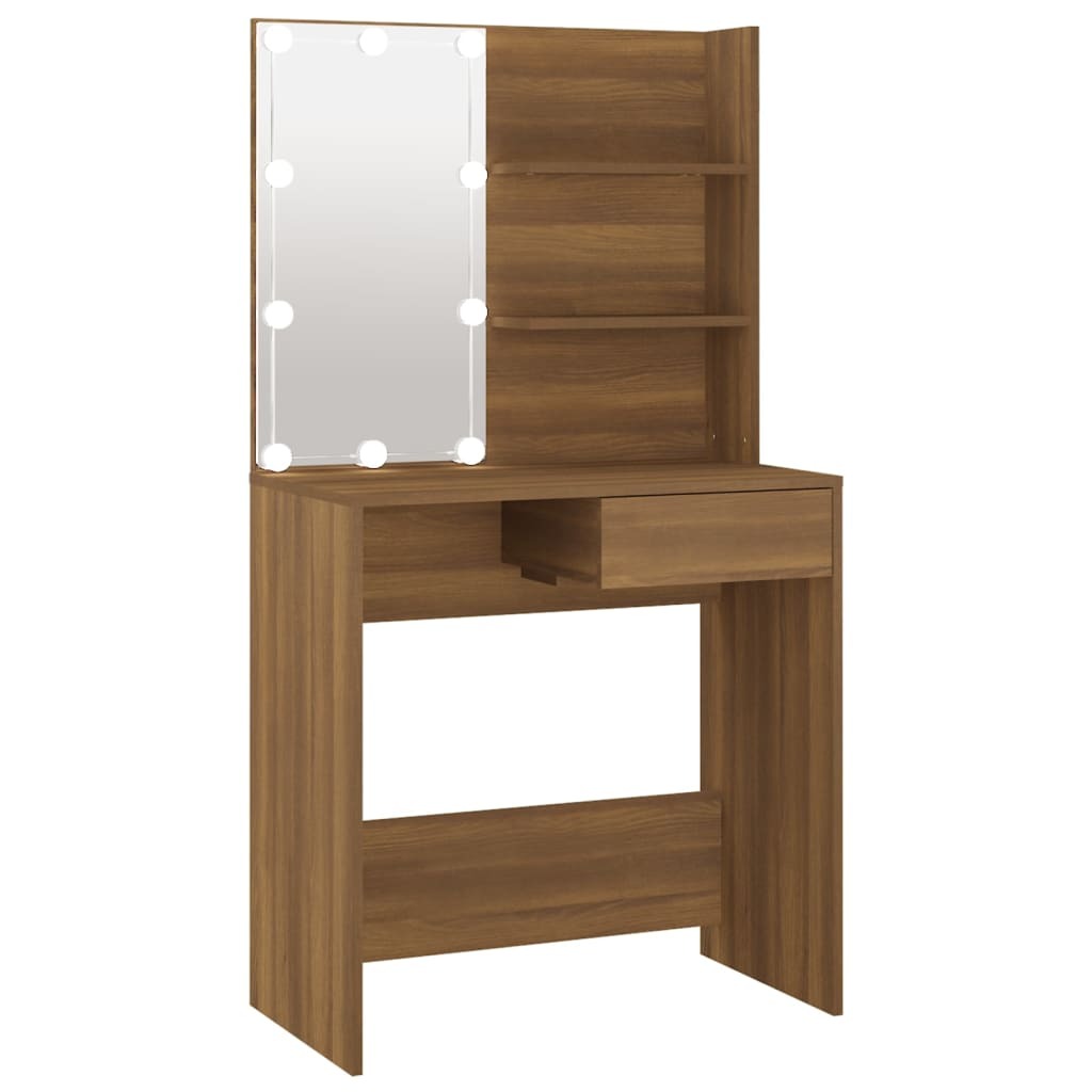 Dressing Table with LED Brown Oak 74.5x40x141 cm