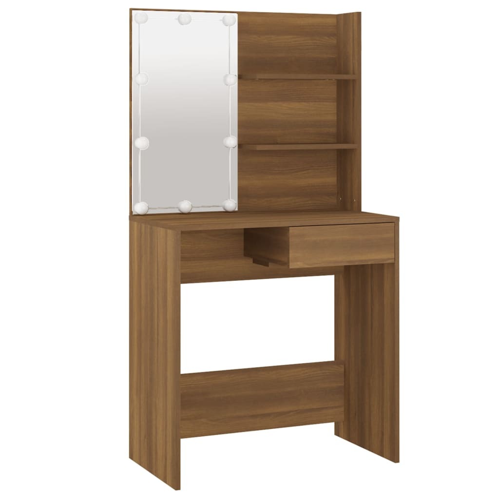 Dressing Table with LED Brown Oak 74.5x40x141 cm