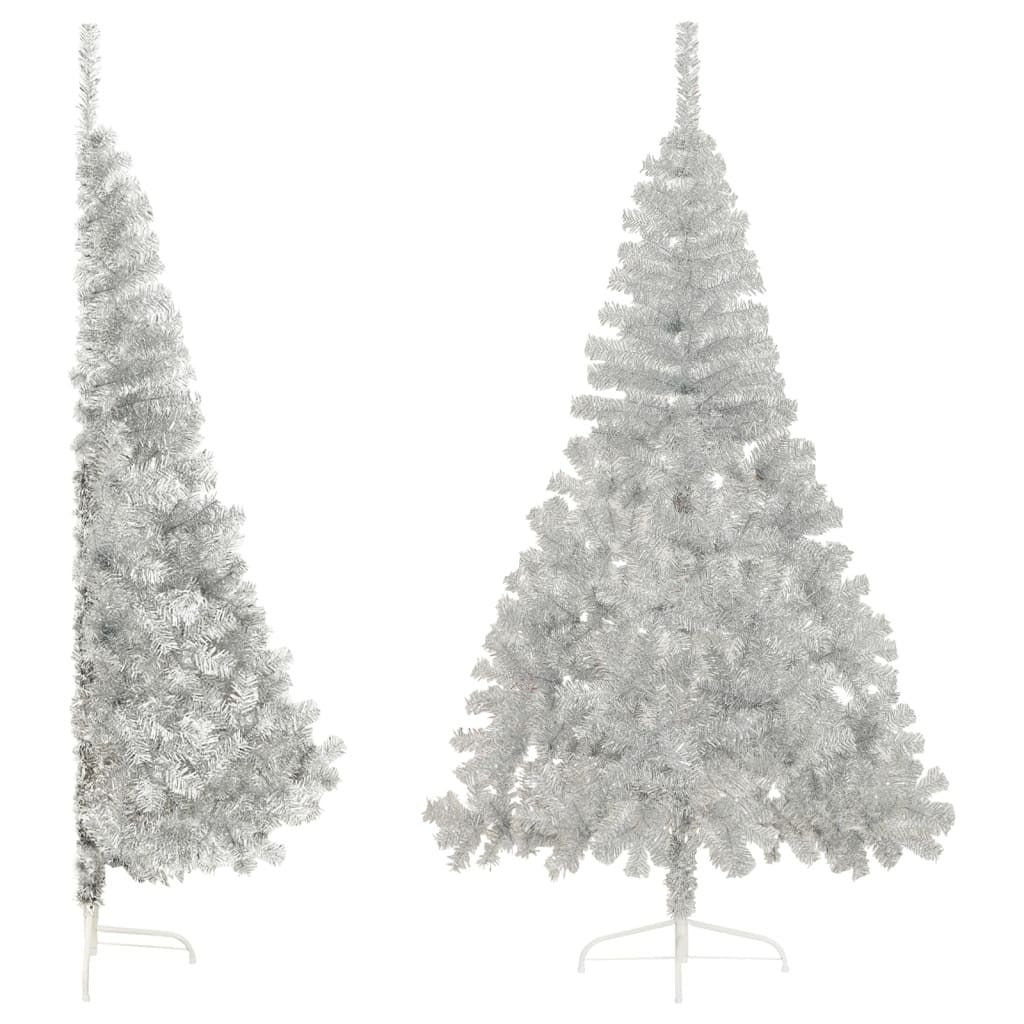 Artificial Half Christmas Tree with Stand Silver 210 cm PET