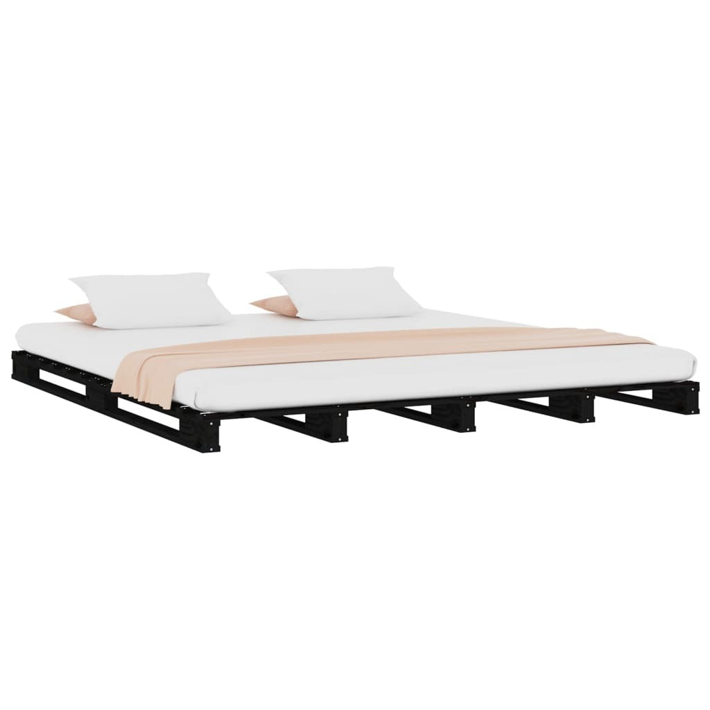 Bed Frame Black 120x190 cm Solid Wood Pine 4FT Small Double
