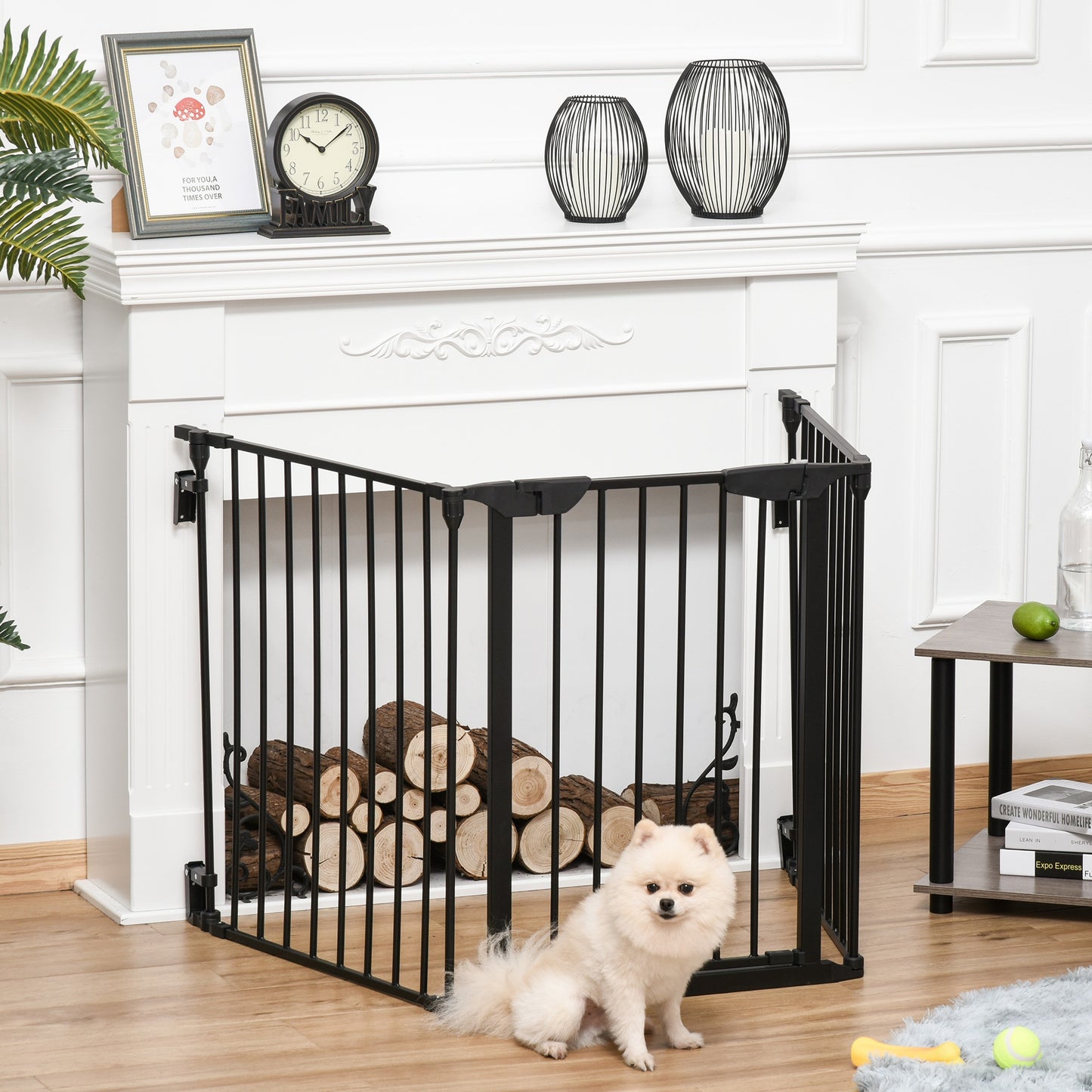 Pet Gate 3-Panel Dog Playpen for Indoor Stair Barrier W/ Walk Through Door Black