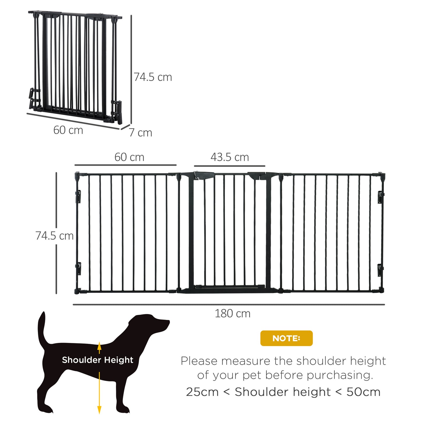 Pet Gate 3-Panel Dog Playpen for Indoor Stair Barrier W/ Walk Through Door Black