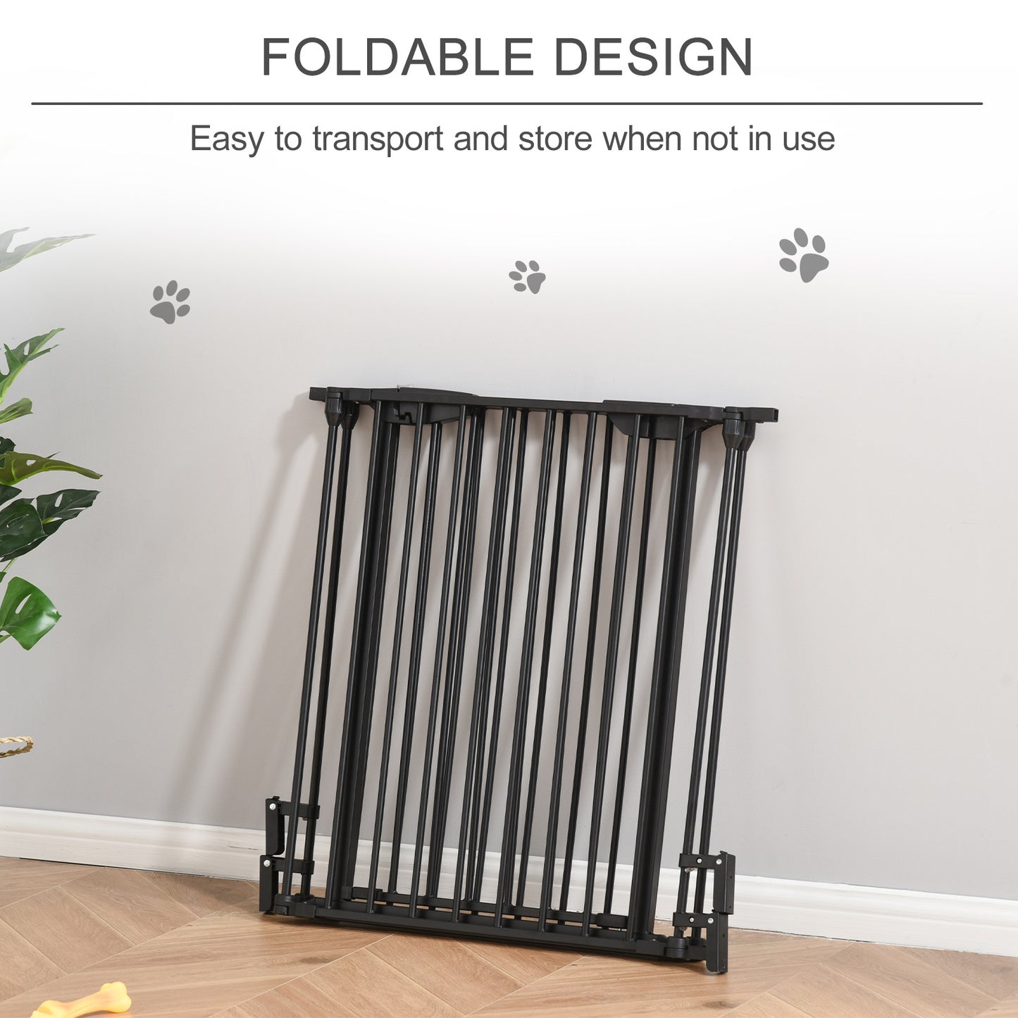 Pet Gate 3-Panel Dog Playpen for Indoor Stair Barrier W/ Walk Through Door Black