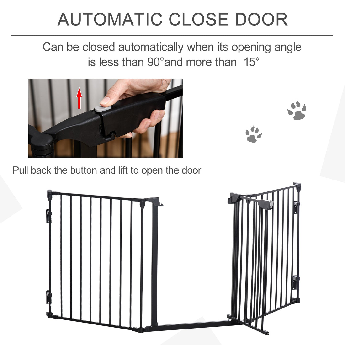 Pet Gate 3-Panel Dog Playpen for Indoor Stair Barrier W/ Walk Through Door Black