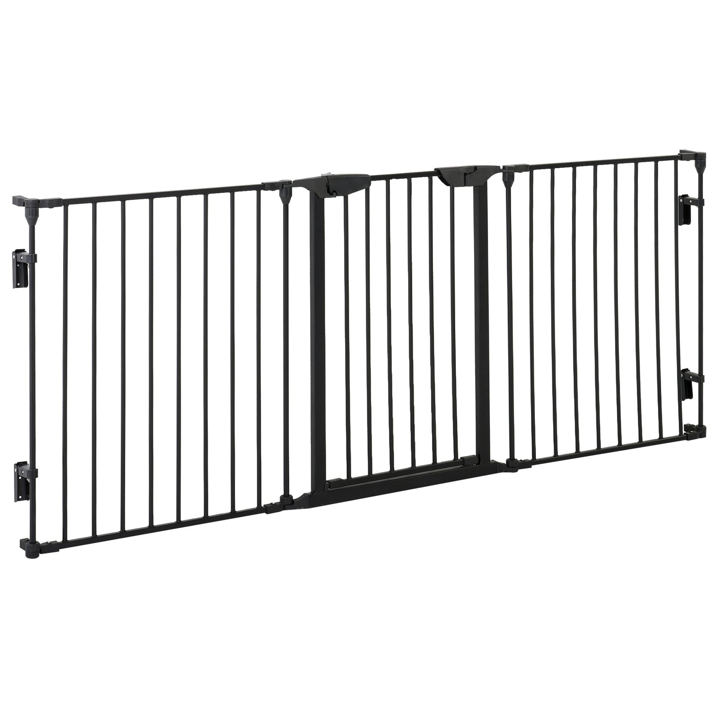 Pet Gate 3-Panel Dog Playpen for Indoor Stair Barrier W/ Walk Through Door Black