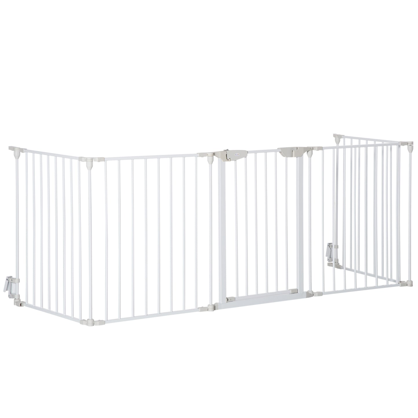 Pet Gate 5-Panel Dog Playpen for Indoor Stair Barrier W/ Walk Through Door White