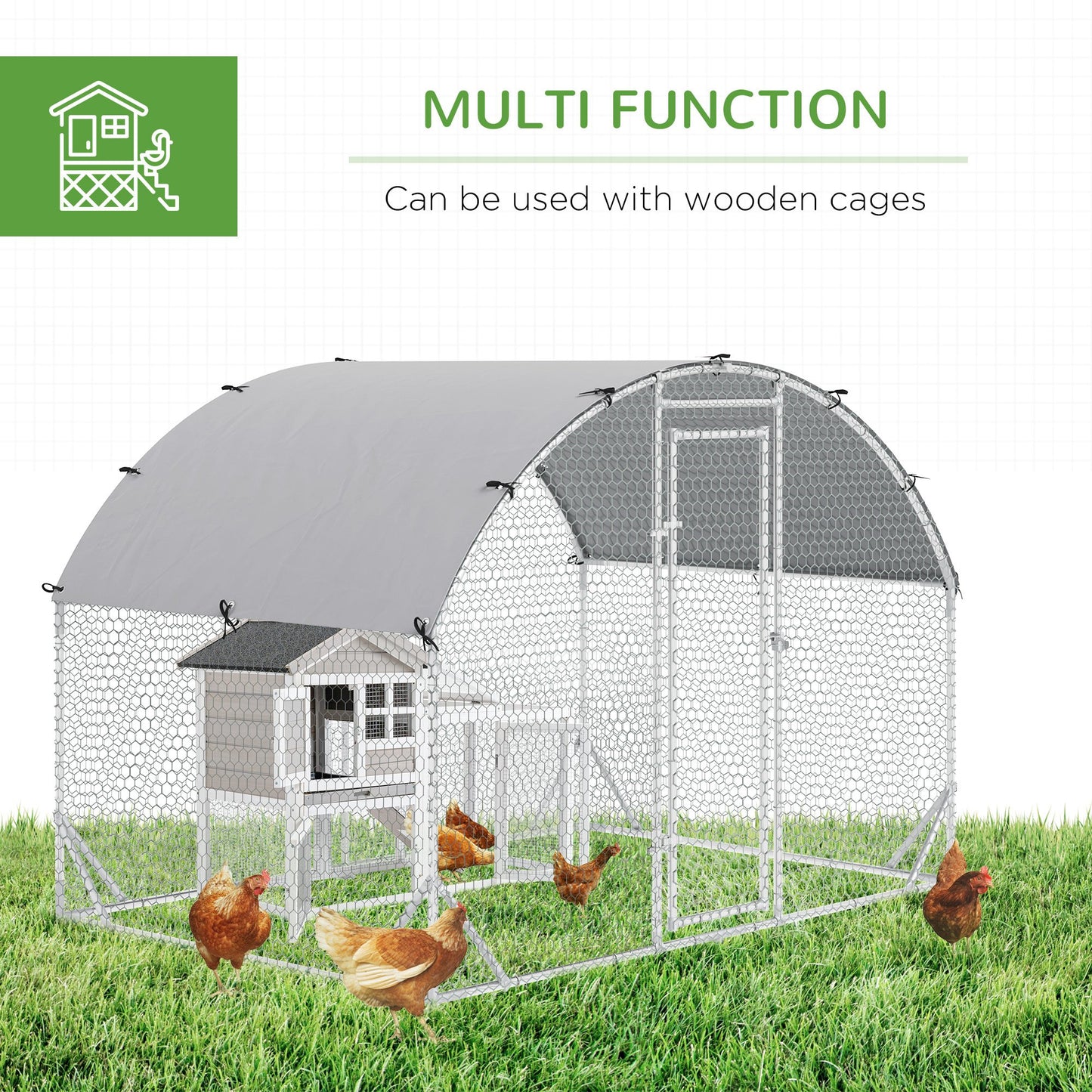 Chicken Run One Room Galvanised Chicken Coop Hen House w/ Cover 2.8 x 1.9 x 2m