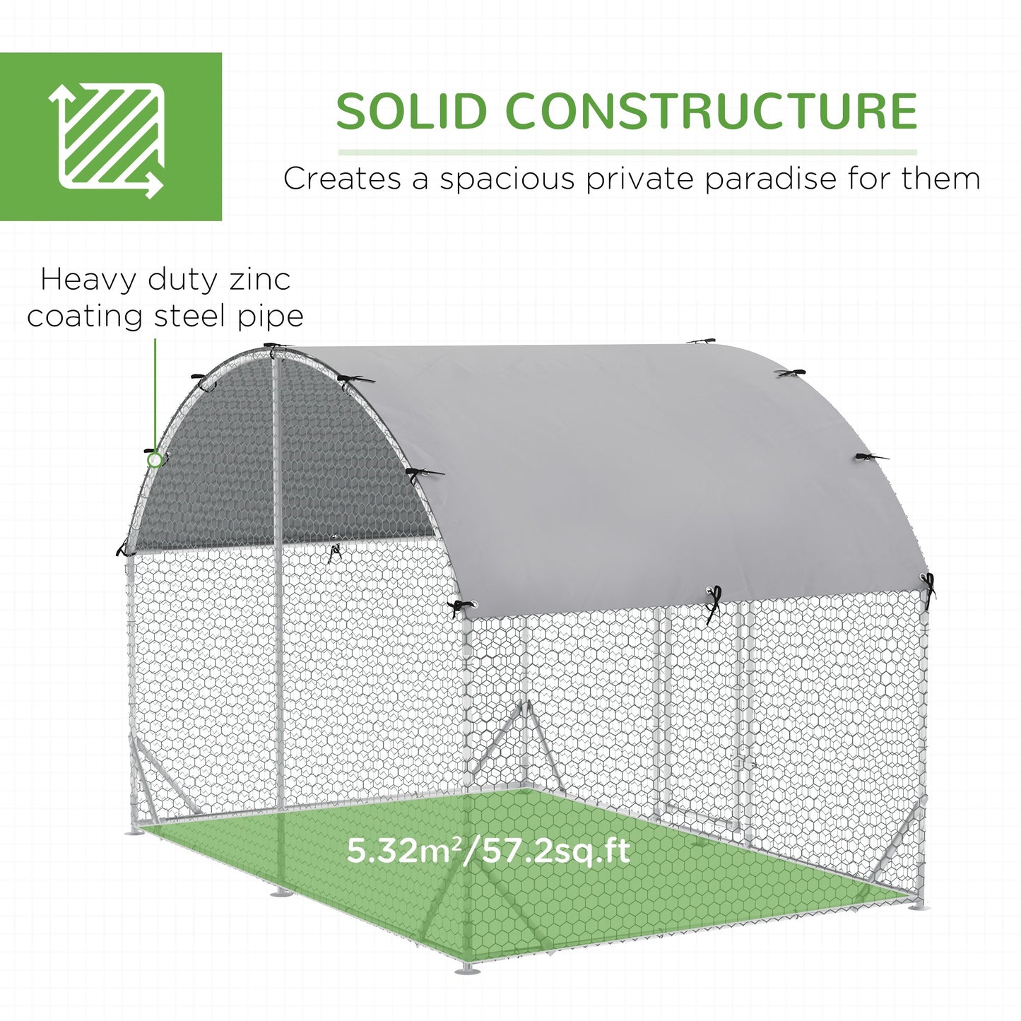 Chicken Run One Room Galvanised Chicken Coop Hen House w/ Cover 2.8 x 1.9 x 2m