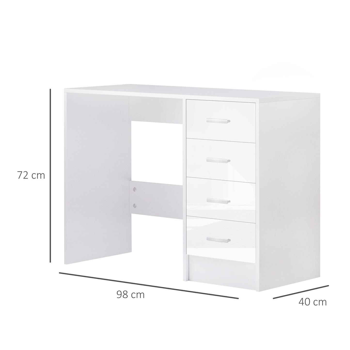 High Gloss 4 Drawers Table Vanity Dressing Drawer Computer PC Study White