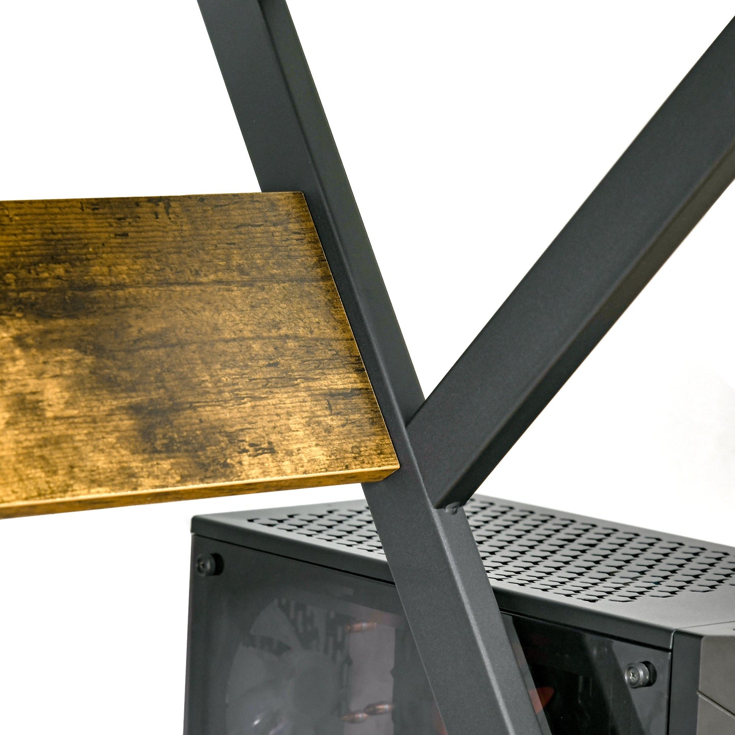 Computer Desk with Monitor Shelf and Storage, R Shaped Brown