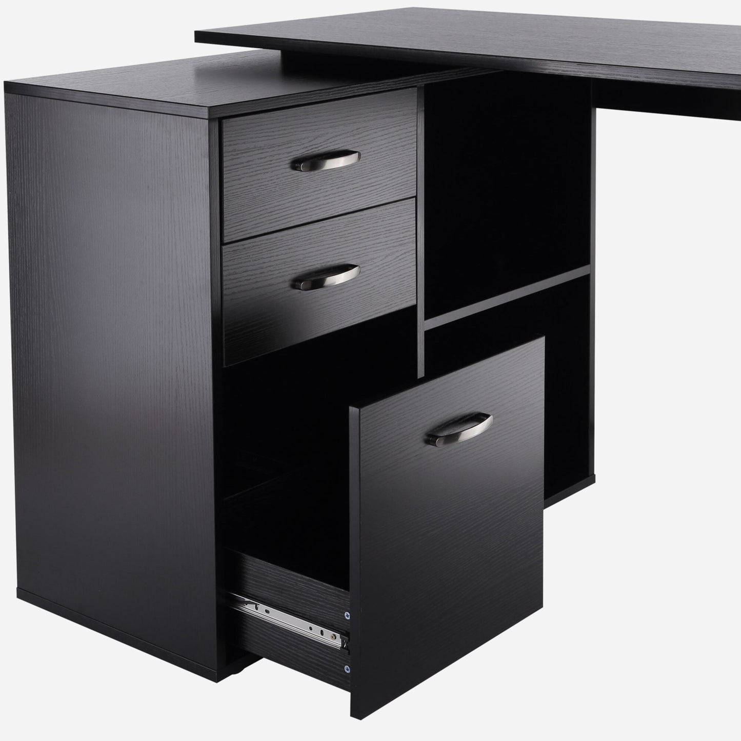 L Shape Computer Desk Workstation Home Office Drawer Shelf File Cabinet-Black