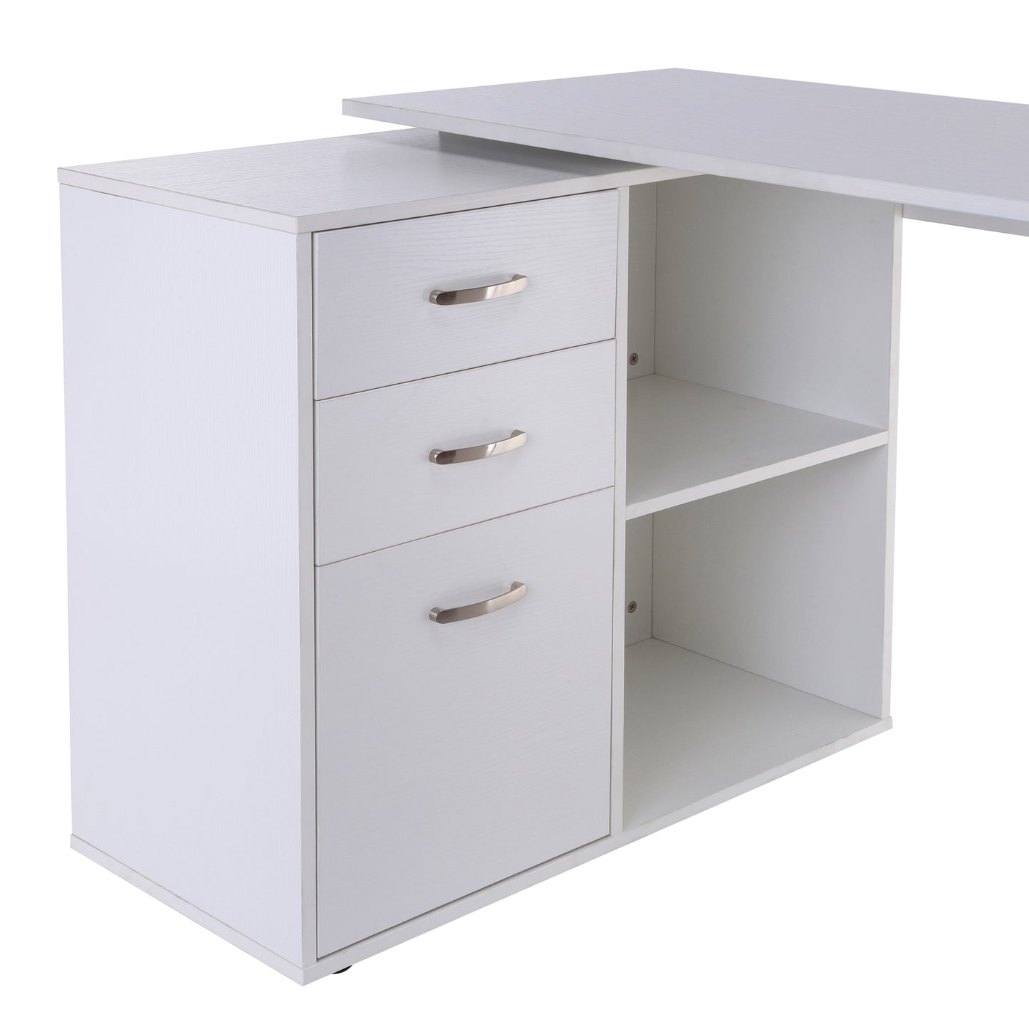 Home Office L Shape Computer Desk Workstation Drawer Shelf File Cabinet-White